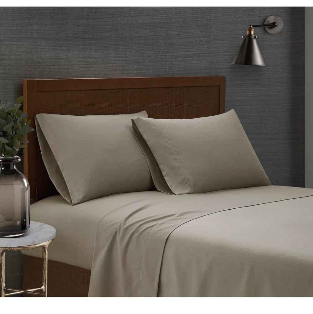 London Fog Garment Wash Solid Khaki King 4 Piece Sheet Set